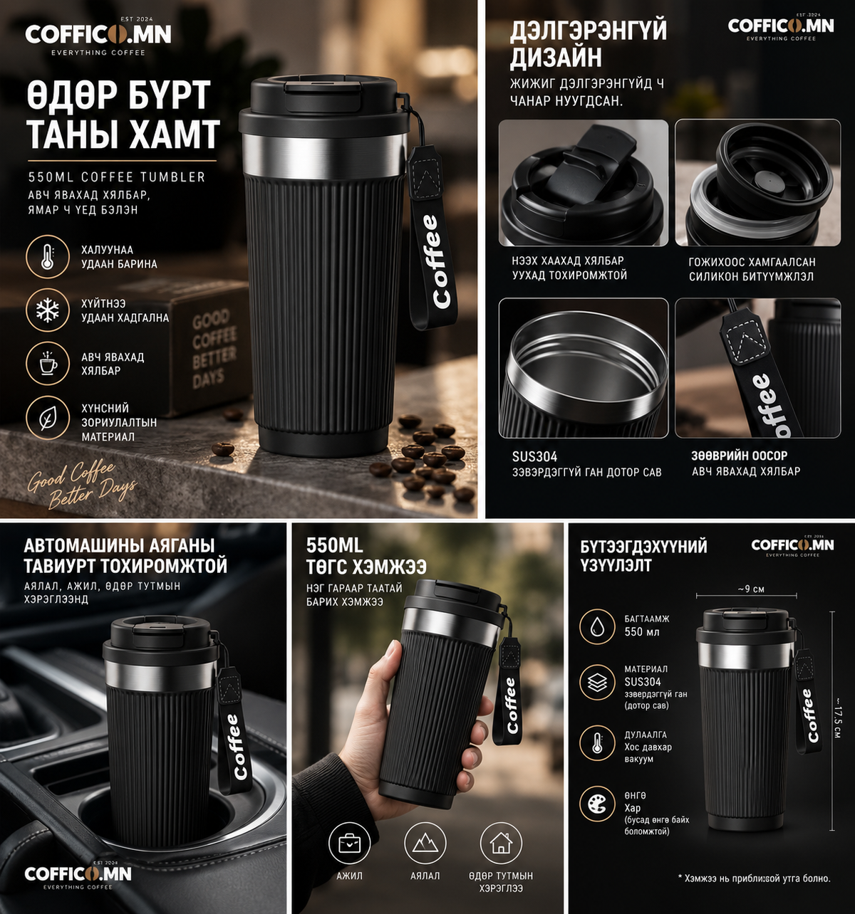 COFFICO® 550ml RIBBED COFFEE TUMBLER